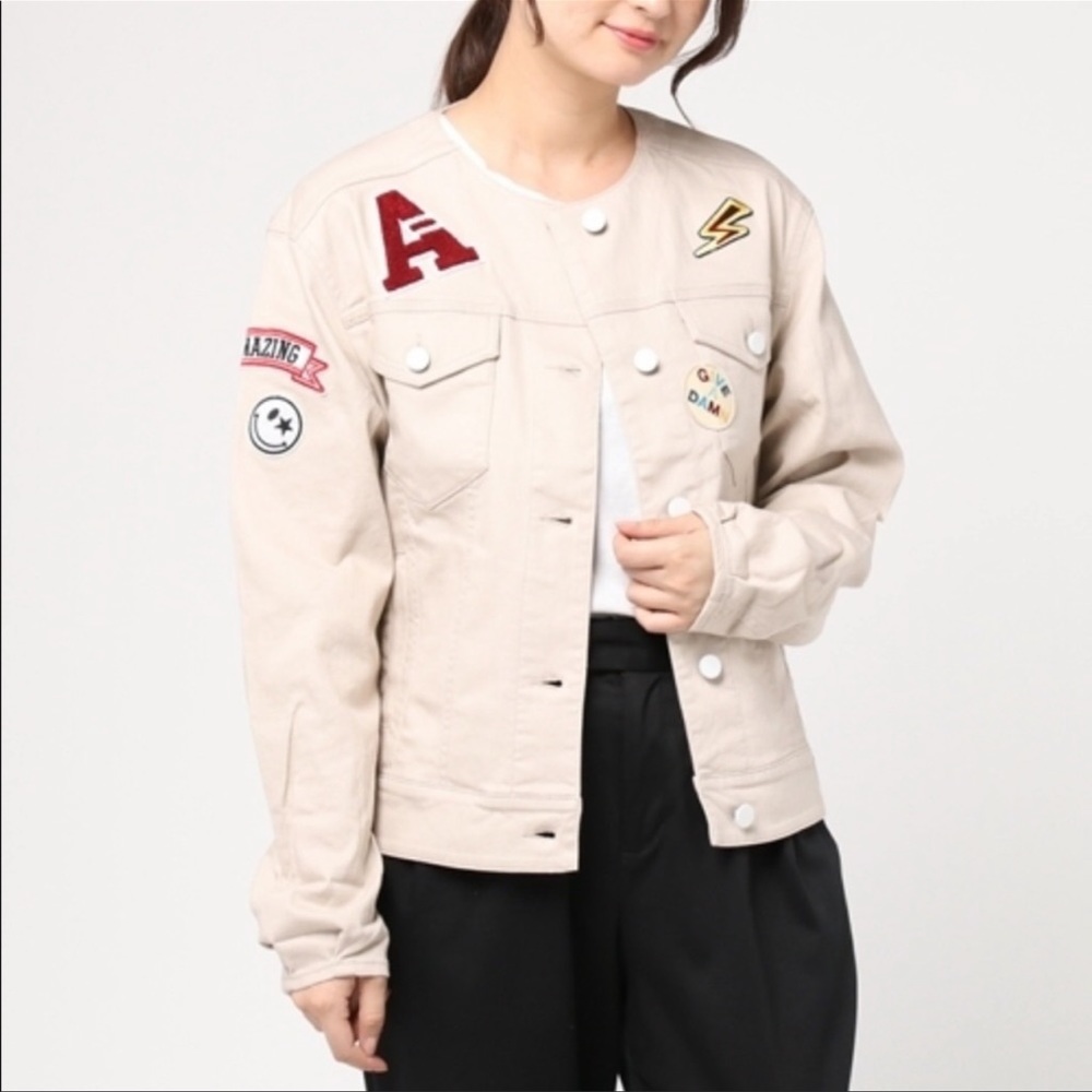 GUESS ecru patch denim cotton jacket